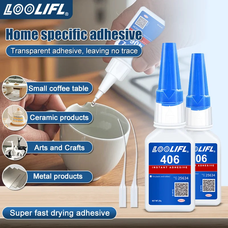 1-3pcs 406 Super Glue 20ML Instant Quick-drying Cyanoacrylate Adhesive Leather Rubber Wood Metal Strong Bond Liquid Glue Tool