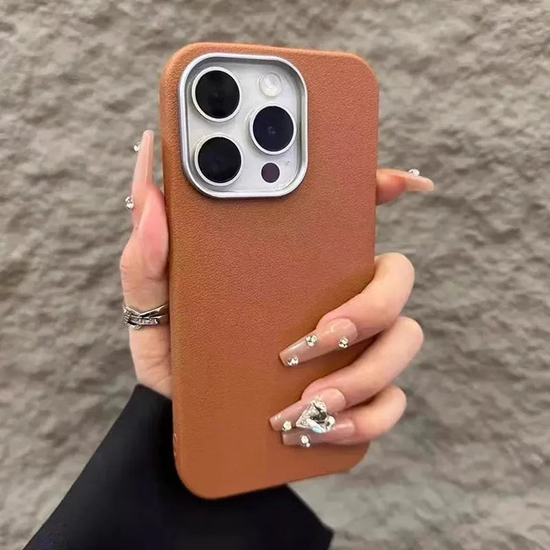 Luxury Matte Leather Phone Case For iPhone 17 16 15 14 Plus 16E Protection Shockproof Cover