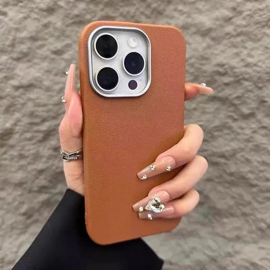 Luxury Matte Leather Phone Case For iPhone 17 16 15 14 Plus 16E Protection Shockproof Cover