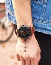 Leather Sports Watches Men's Quartz LED Digital Clock Waterproof Military Wrist Watch