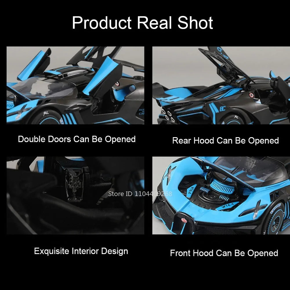 1:24 Scale Bolide Atlantic Car Model Toy Alloy Body Rubber Tire Shock Absorption Vehicle Models Sound&Light Ornaments Gifts