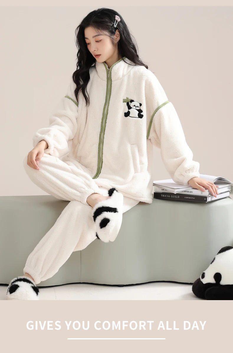 Women’s Winter Flannel Pajama Set – Thick, Soft Coral Fleece with Zipper & Oversized Fit