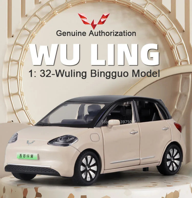 1/32 New Energy Electric Car Model Toy Wuling Binguo Alloy Diecast Vehicles with Sound Light Collection Toys