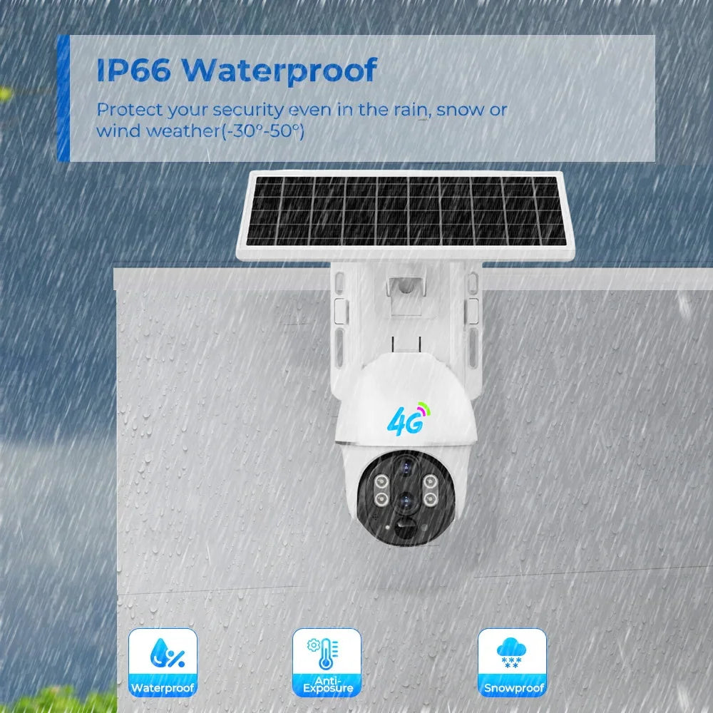 Outdoor Solar 4G Camera 10X Optical Zoom Night Vision Battery CCTV Monitor PIR Human Detection Waterproof Security Video Camera
