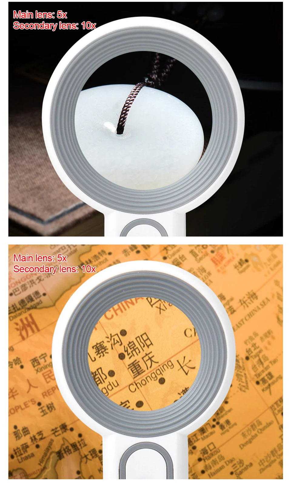 Rechargeable LED Magnifier 5X–12X Handheld with 3 Light Modes