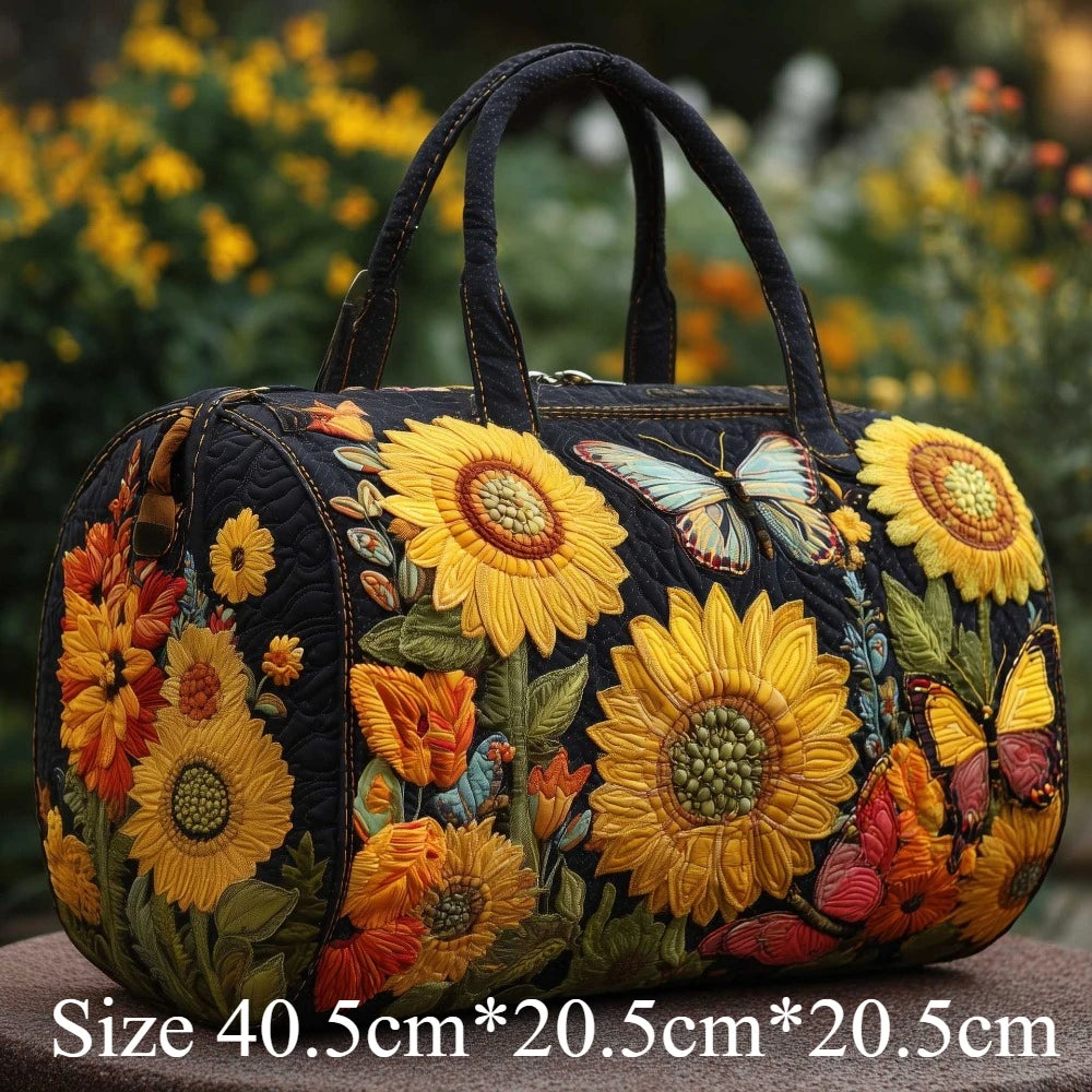 3D Quilted Travel Tote Bag for Women Sunflower Hydrangea Handbag Lightweight Shoulder Bag Fashion Bags for Weekend Trip Beach