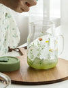 600/780ml Grass Pattern Mug With Straw And Lid Glass Tumbler With Graduated Heat Resistant Cup For Coffee Milk Drinkware