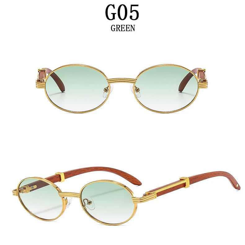 Oval Wooden Frame Sunglasses With UV400 Protection