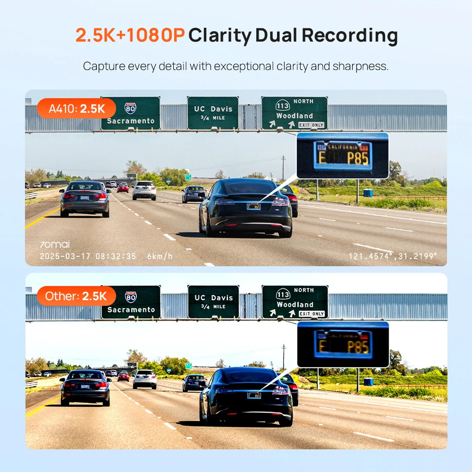 Dash Cam A410 2.5K 1440P Front + 1080P Rear Car DVR – HDR Night Vision, GPS, WiFi App, 24H Parking Monitor