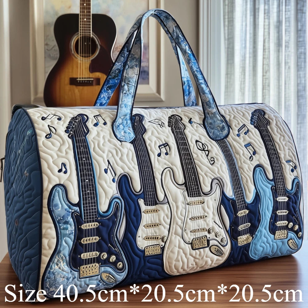 3D Printed Quilted Music Tote Bag Guitar Piano Floral Rose Design Travel Duffle Bag Carry on Luggage Unique Weekender Bag