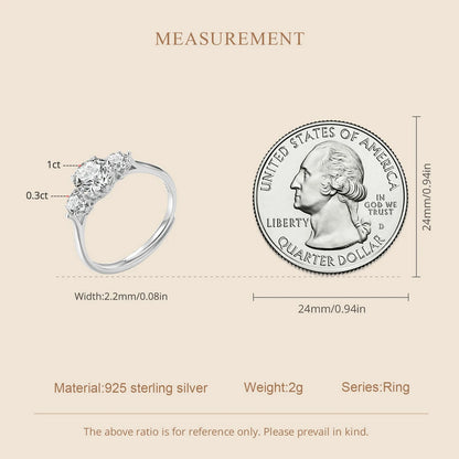 925 Sterling Silver Three Stone 1.6 CT Moissanite Wedding Opening Rings For Women Diamond Cut Flower Rings