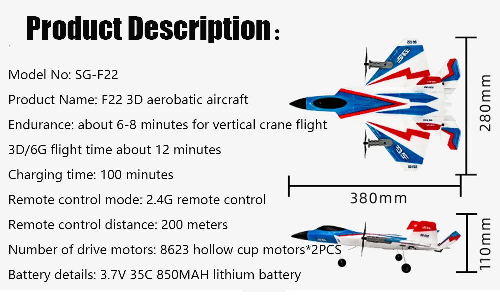 RC Plane F22 Stunts Plane 2.4G Radio Control Glider Remote Control 3D Plane Glider Airplane EPP Foam Boys Toys for