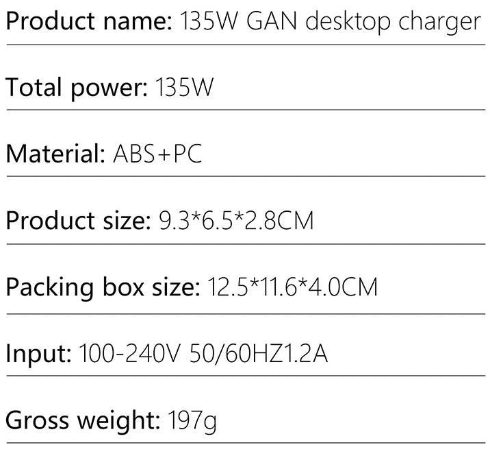 135W Gallium Nitride Charger Gallium Nitride Desktop Multi Port Fast Charging USB Desktop Charging Station Multi Port Charger