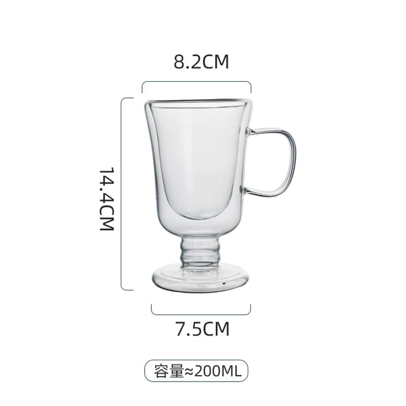Double Wall Glass Irish Coffee Mug Bubble Tea Milkshake Cup Ice Cream Cup with Handle Milk Fruit Juice Glass Cup