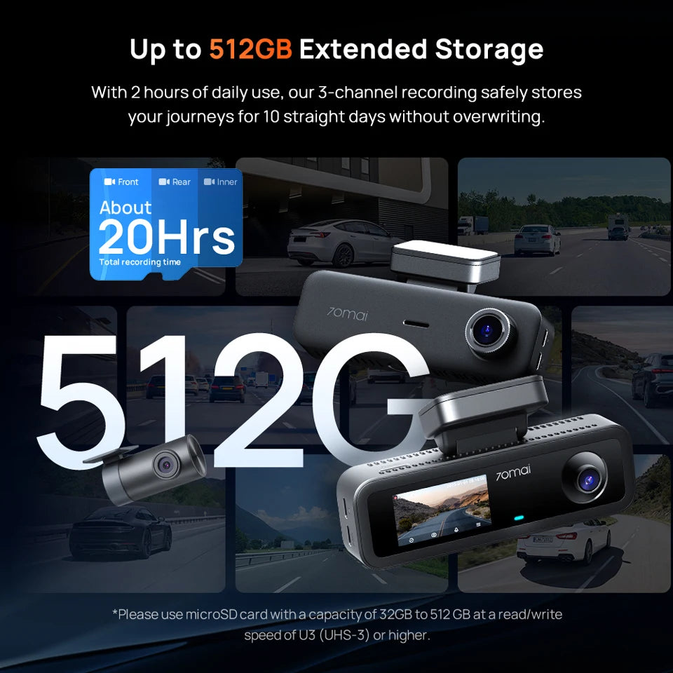 T800E 3‑Channel Dash Cam 4K Front + 1080P Rear & Interior Car DVR – HDR, GPS, WiFi 6, Voice Control, Supercapacitor