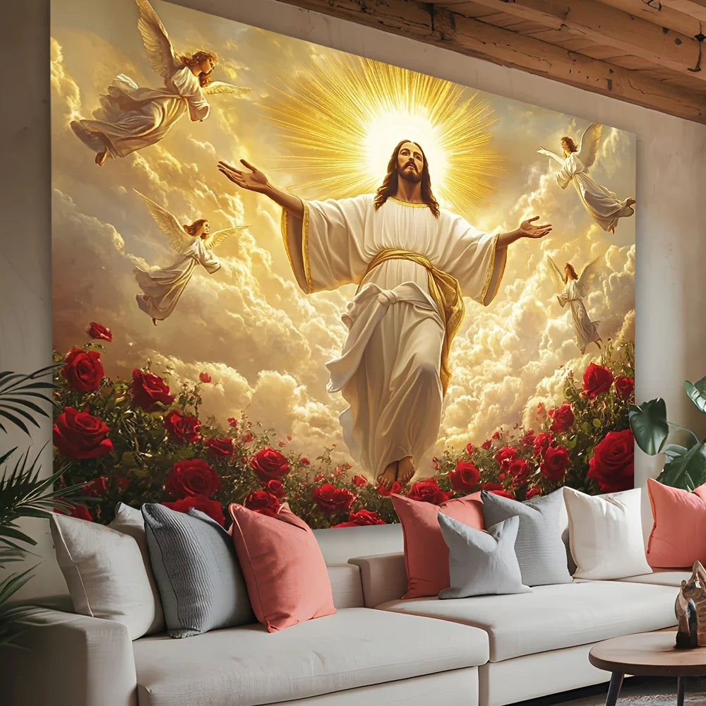 Sacred Light Jesus Tapestry Church Chapel Devotional Living Room Religious Theme Living Room Decor