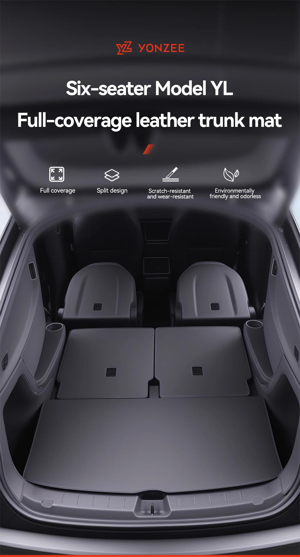 Full Coverage Nappa Leather Trunk Mat for Tesla Model YL Juniper 2026 6 Seat All Weather Cargo Liner