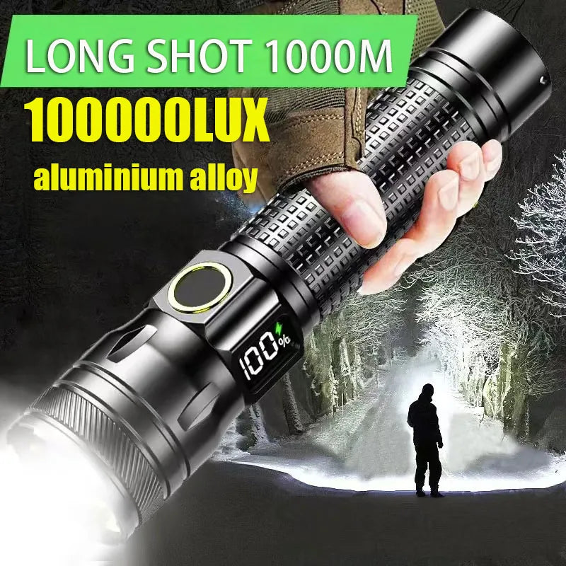Rechargeable LED Flashlight High Power Waterproof Torch With Power Display