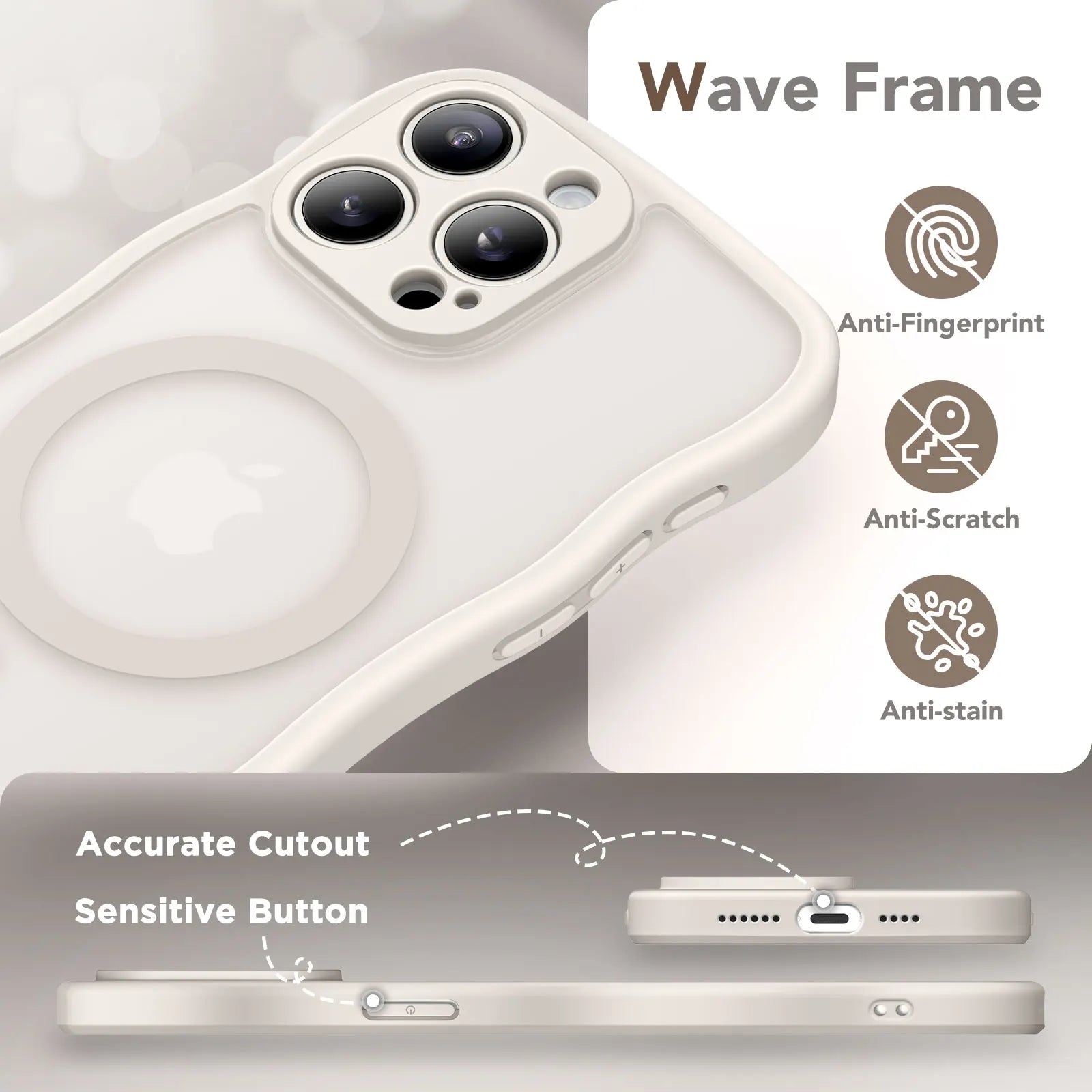 For iPhone 15 Pro Max Case Curly Wave Frame Shape Design Camera Protection Drop Shockproof Compatible with MagSafe Phone Case