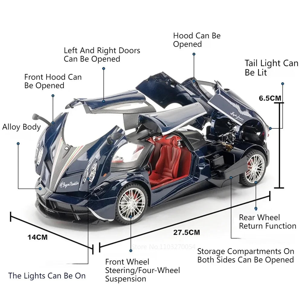 1:18 918 Spyder Martini Pagani Huayra Diecast Alloy Model Toys Car Doors Opened with Sound Light Miniature Vehice Adult Boy Gift