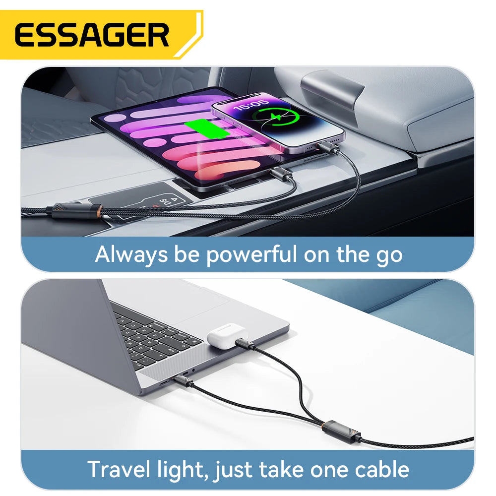 2-in-1 USB-C to USB-C + Lightning PD 100W Fast Charging Cable