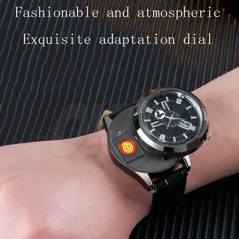 Rechargeable Metal Creative Watch Lighter Cool Trend Tungsten Filament Cigarette Lighter Men's Gift Cigarette Accessories