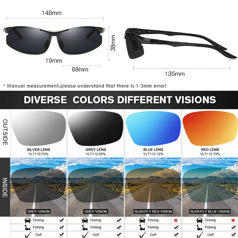 Aluminum Photochromic Polarized UV400 Mirror Driving Sunglasses for Men Women