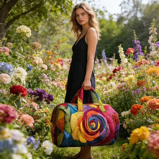 3D Quilted Floral Print Travel Duffel Bag