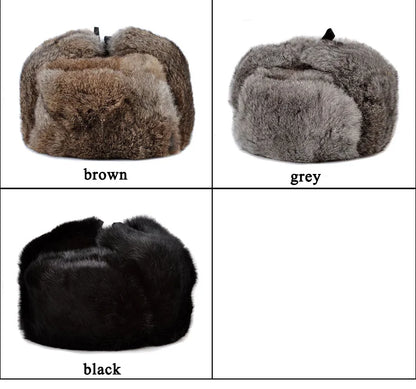 Winter Men Top Real Fur Rabbit Hair Bomber Hat Ear Warm Genuine Marten Head Warm Caps Best Gift For Dad Gorras