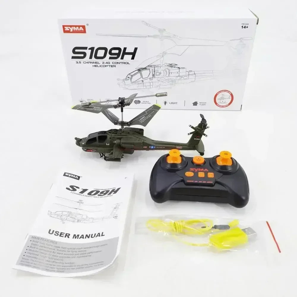 Simulation Apache Twin Paddle S109 Helicopter 20cm Multi-function Remote Control Electric Plane Toy Small Aircraft Gifts