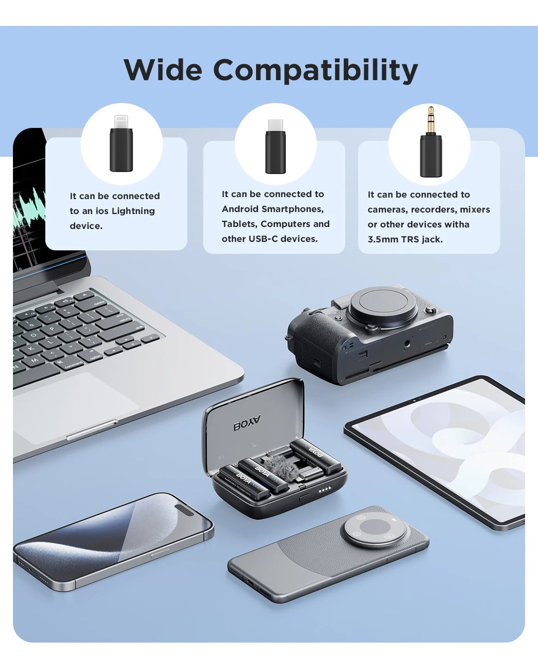 LINK 2 Wireless Lavalier Microphone for iPhone Android DSLR Cameras Smartphone Gaming Youtube Video Recording Streaming