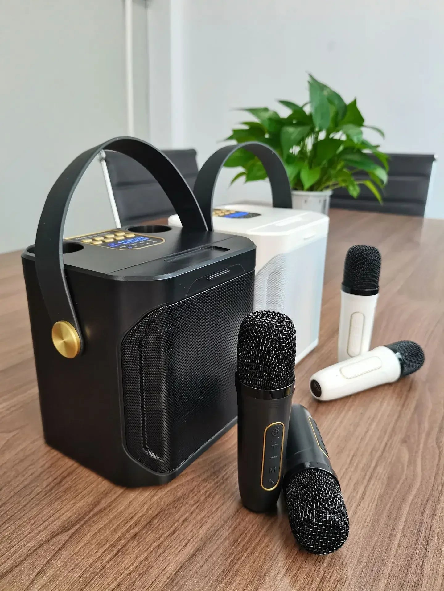 High Power Karaoke Bluetooth Speaker with Dual Microphone Boombox Portable 360 Stereo Surround Waterproof Wireless Subwoofer