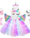 Girl Unicorn Dresses for Girls Tutu Princess Party Dresses with LED Lights Flower Birthday Party Cosplay Costume Girls Clothing