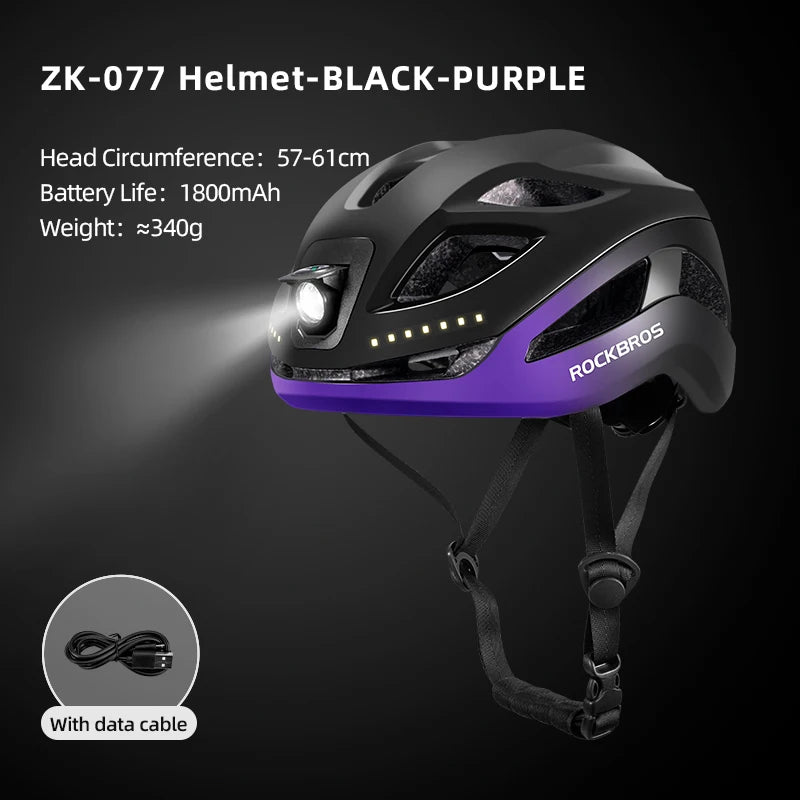 Bicycle Light Helmet Type-C Rechargeable Front + Rear Light Warning Bike Helmet Head Safety MTB Road Cycling Helmet