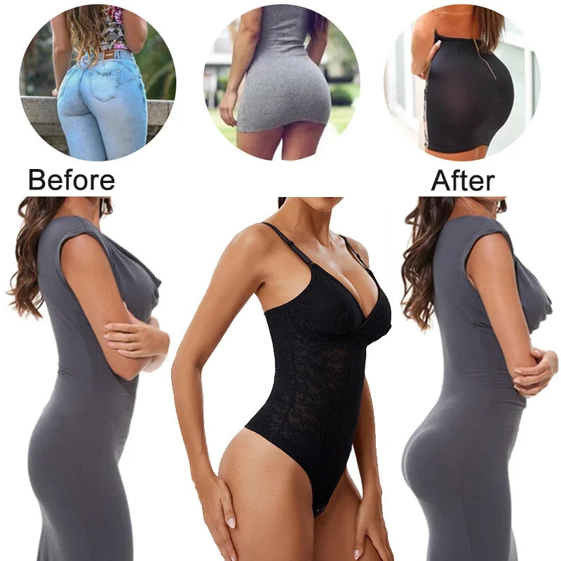 Womens Lace Bodysuit Tummy Control Shapewear Thong Built-in Bra Corset Tops Body Shaper Camisole Butt Lifter Jumpsuits