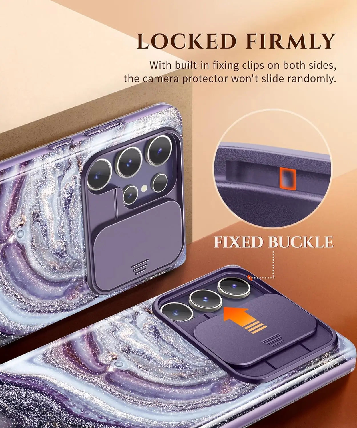 For Samsung Galaxy S24 Ultra Case with 2 Front Frames Slide Camera Lens Protection Heavy Duty Shockproof Marble Phone Case Cover