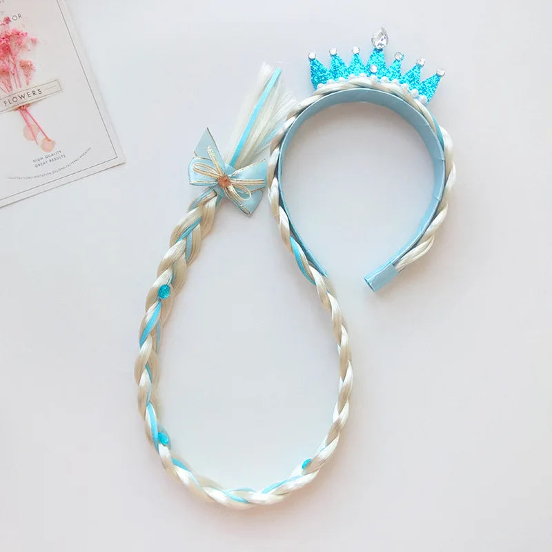 Girls Pink Blue Purple Flower Weaving Braid Headband  Princess Dress Up Hair Accessories Aurora Elsa Sofia Rapunzel Wig