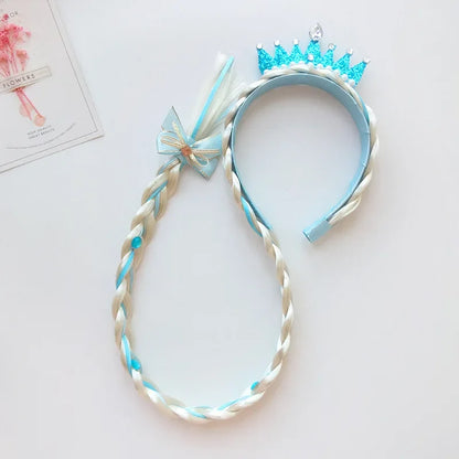 Girls Pink Blue Purple Flower Weaving Braid Headband Kids Princess Dress Up Hair Accessories Aurora Elsa Sofia Rapunzel Wig