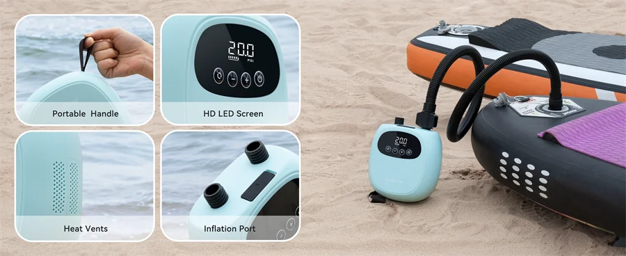 Electric SUP Pump Inflatable PVC Boat Accessories Stand Up Paddle Boards 20PSI Pump for Kayak Surfing Kite Mattress Tents