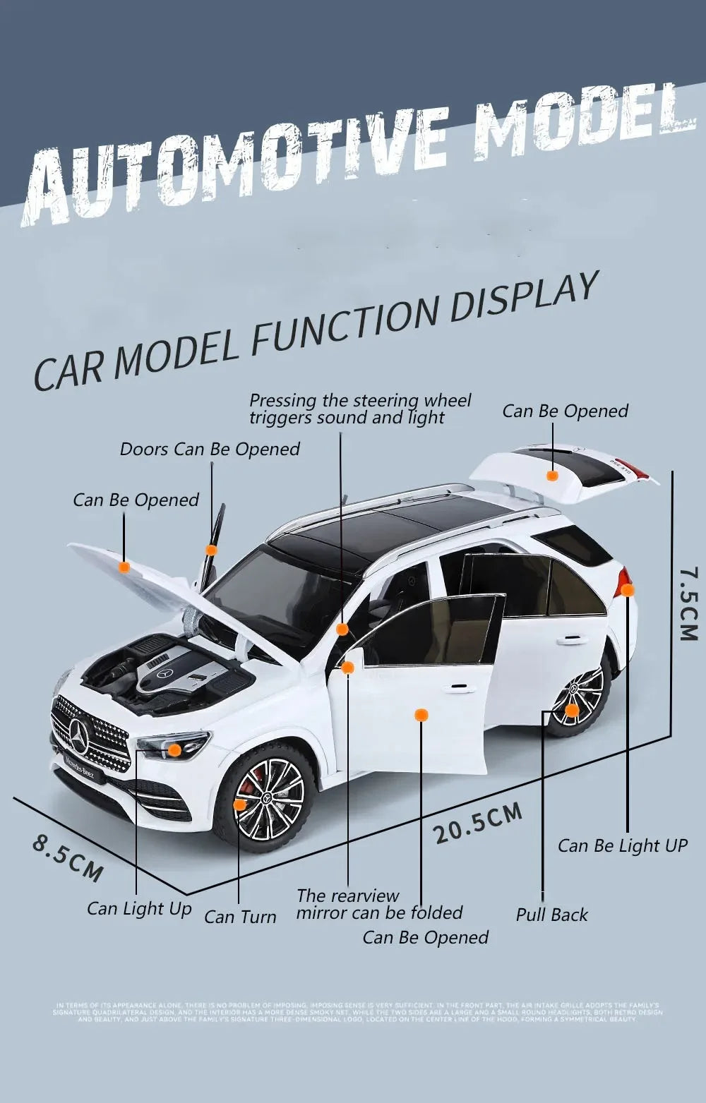 1:24 Scale S400L GLE350 Car Toy Model Doors Opened Sound Light Pull Back Metal Diecast Miniature Vehicle Collection Gift