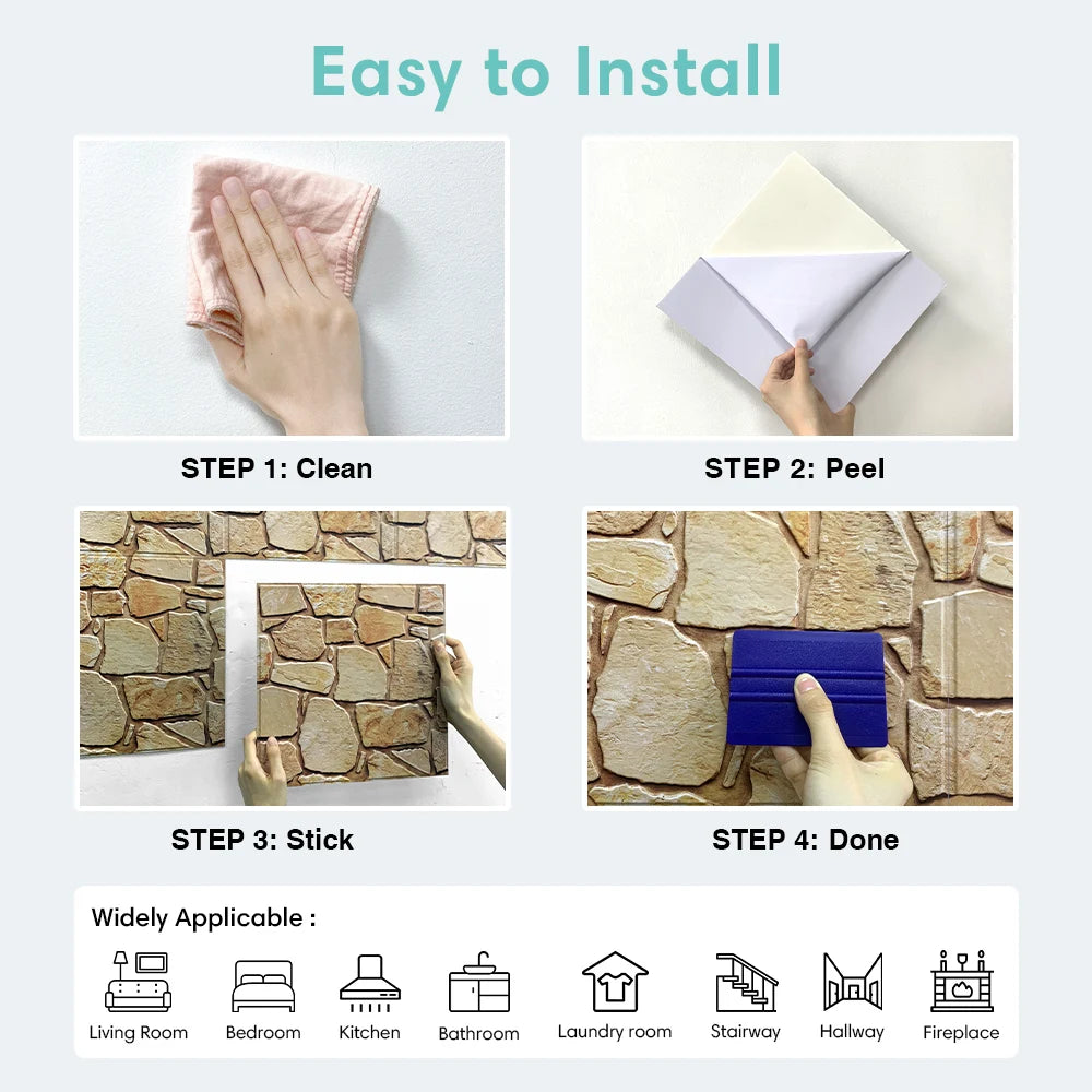 10pcs 3D Faux Stone Wall Panels Peel and Stick Wall Tiles Decorative 3D Wall Sticker Self-adhesive Wall Tile Sticker