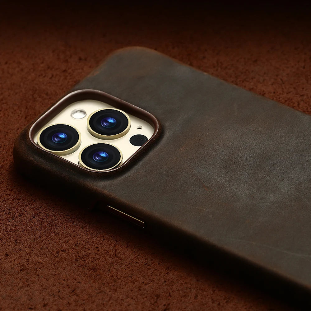 Retro Cowhide Phone Case for iPhone 16 15 14 Pro Max 16Pro 14Pro 15Pro Luxury Crazy Horse Genuine PULL-UP Leather Back Cover