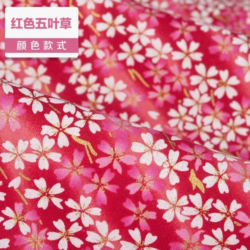 1/2/3M 23Colors Japanese Style Bronzing Cotton Fabric Kimono Clouds Cat Dog Cherry Blossoms Printed Sewing Fabric by the Meter
