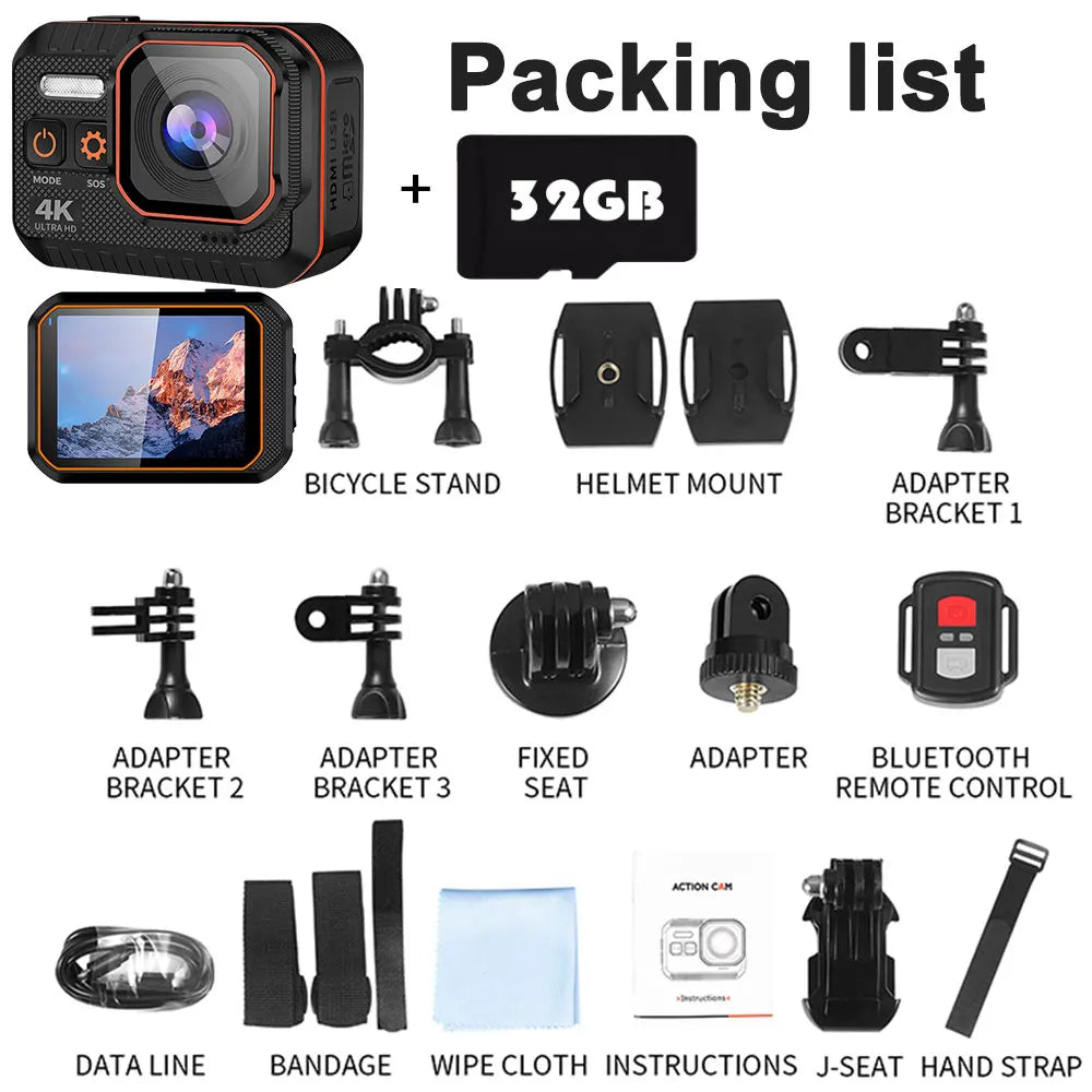 4K 60FPS Mini Action Camera Wifi Outdoor Sport Anti Shake 170° Wide Angle Waterproof Camera Pro Bike Motorcycle Helmet Body Cam