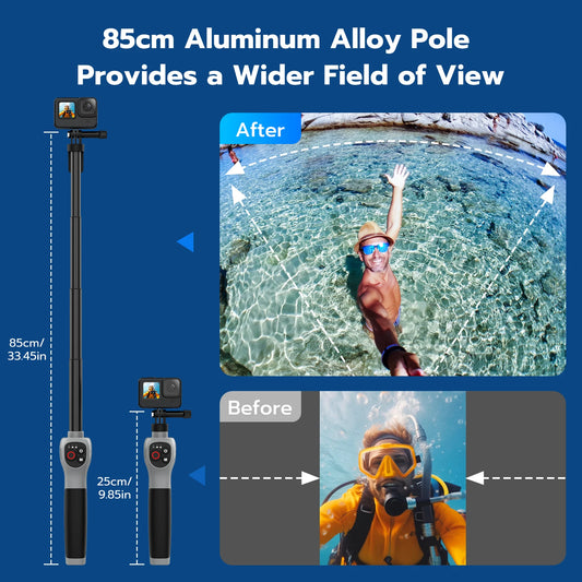 Underwater Bluetooth Selfie Stick with Wireless Remote for GoPro Hero 8 9 10 11 12 13