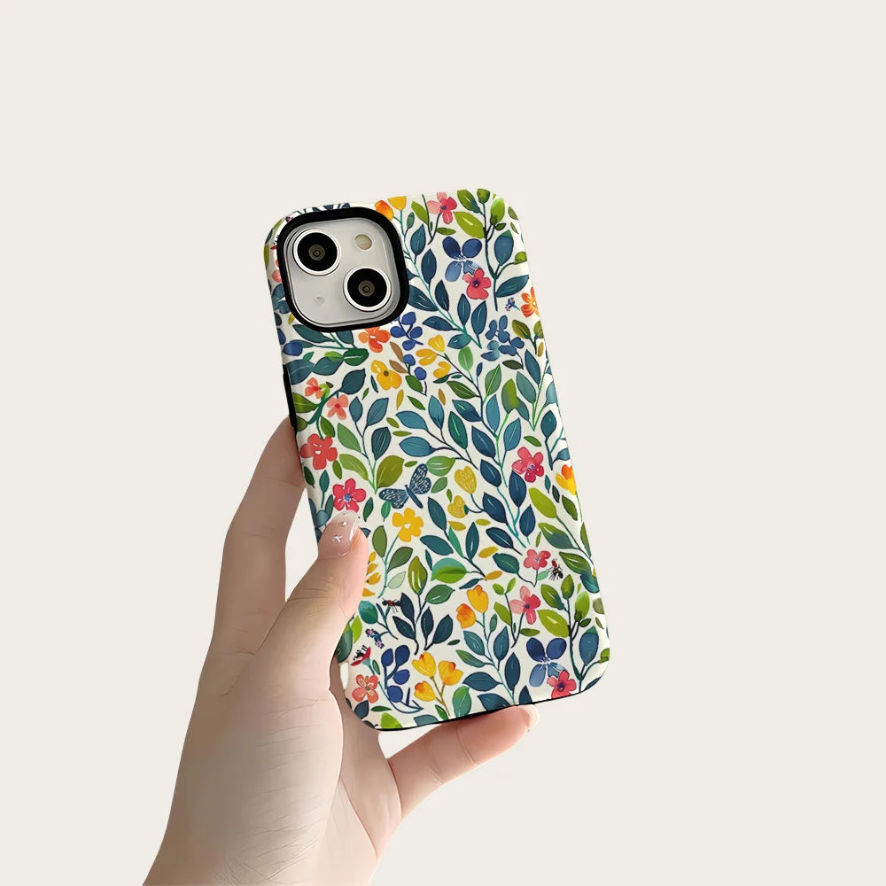 Flower Flora Green Leafs 2 in 1 Phone Case for iPhone 16 15 Pro Max 16 Plus Double Deck Shockproof Protective Cover