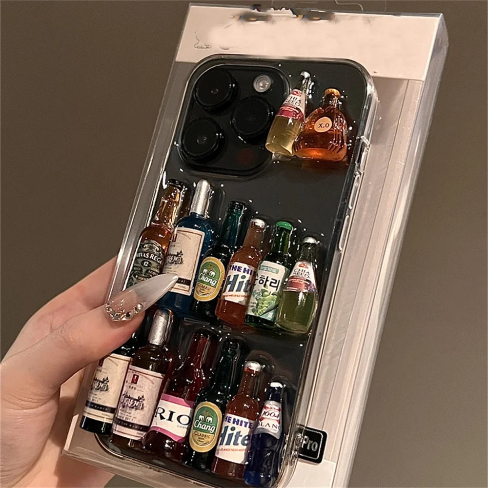 Funny Creative Wine Liquor Bottle Phone Case For iPhone 16 15 13 14 Pro Max Plus INS Cute Drink Gift Soft Silicone Cover