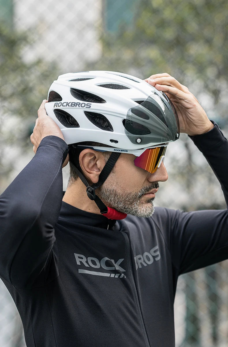 Cycling Helmet With Goggles Visor Brim Adults Riding Bike Helmet Breathable Ultralight MTB Road Bicycle Helmet