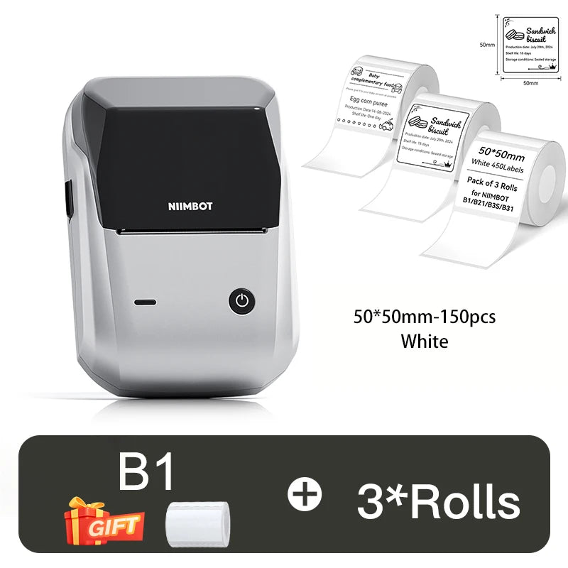 B1 Thermal Label Printer, Bluetooth Wireless Sticker Maker 20–50mm, Portable Inkless Barcode & QR Code Label Printer