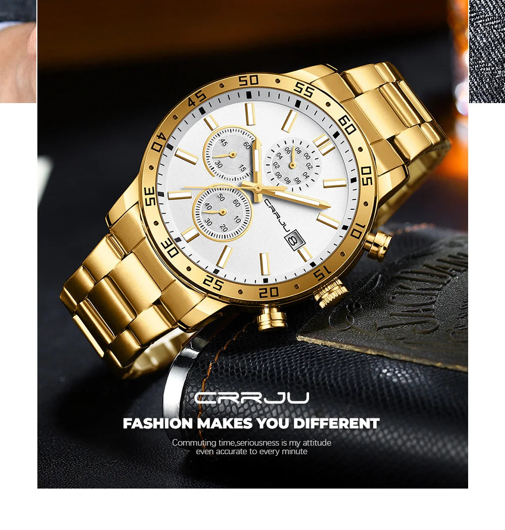 Fashion Mens Business Stainless Steel Band Quartz Watches with Calendar Chronograph Luminous Analog Wristwatch Man